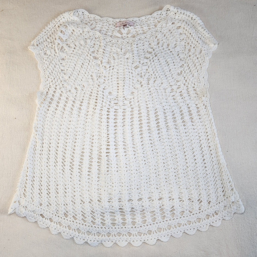 Intuitions White Crochet Shirt Cover Up Cotton Knit Top Womens Large